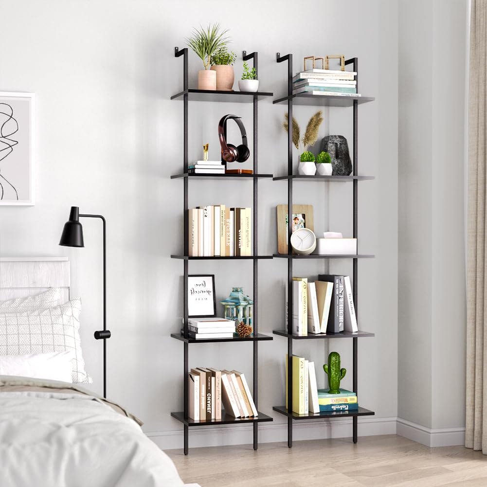 5 Tier Ladder Shelf, 70-Inch Wall Mounted Ladder Bookshelf