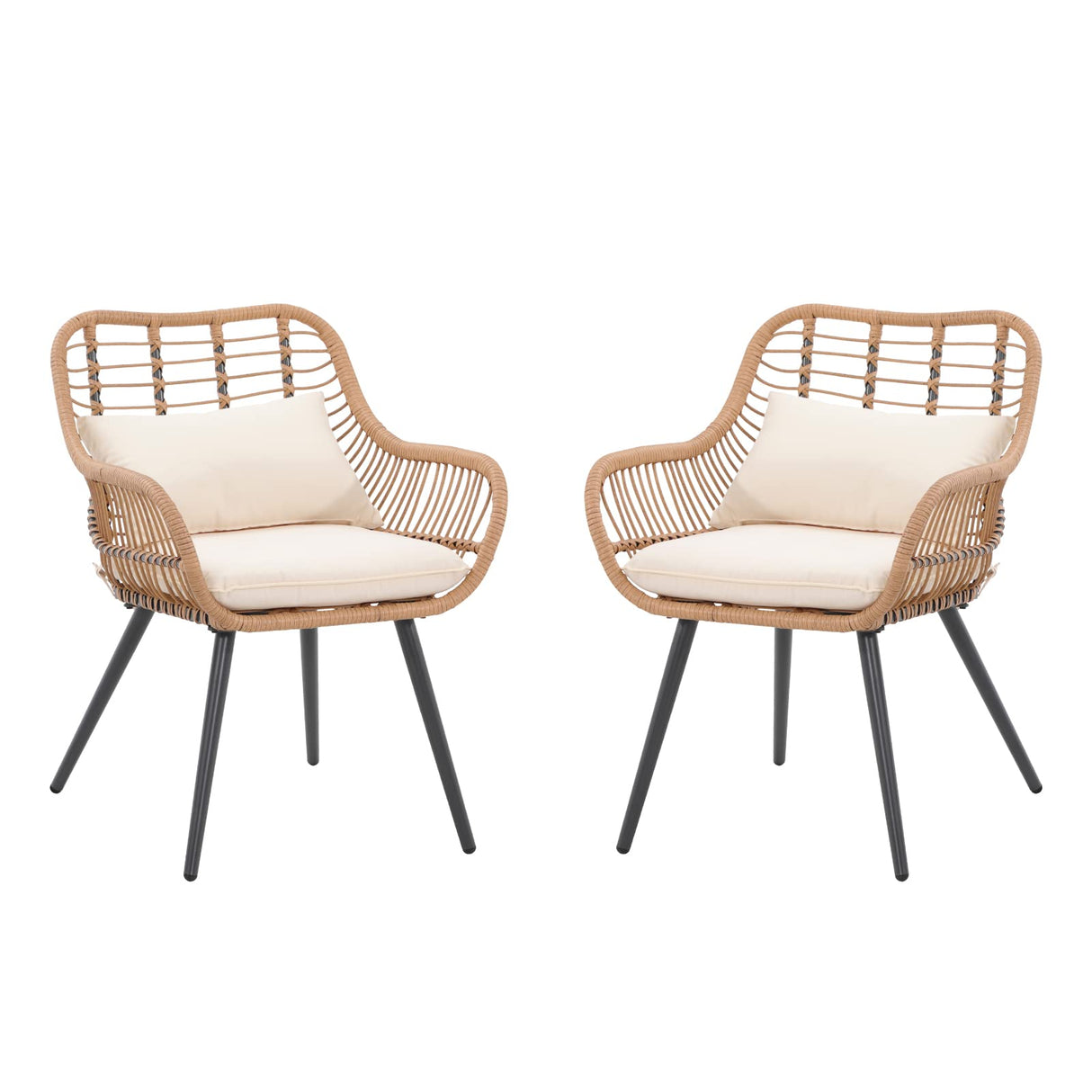 Set of 2 Patio Dining Chairs, Outdoor Wicker Seating Set with Soft Cushion