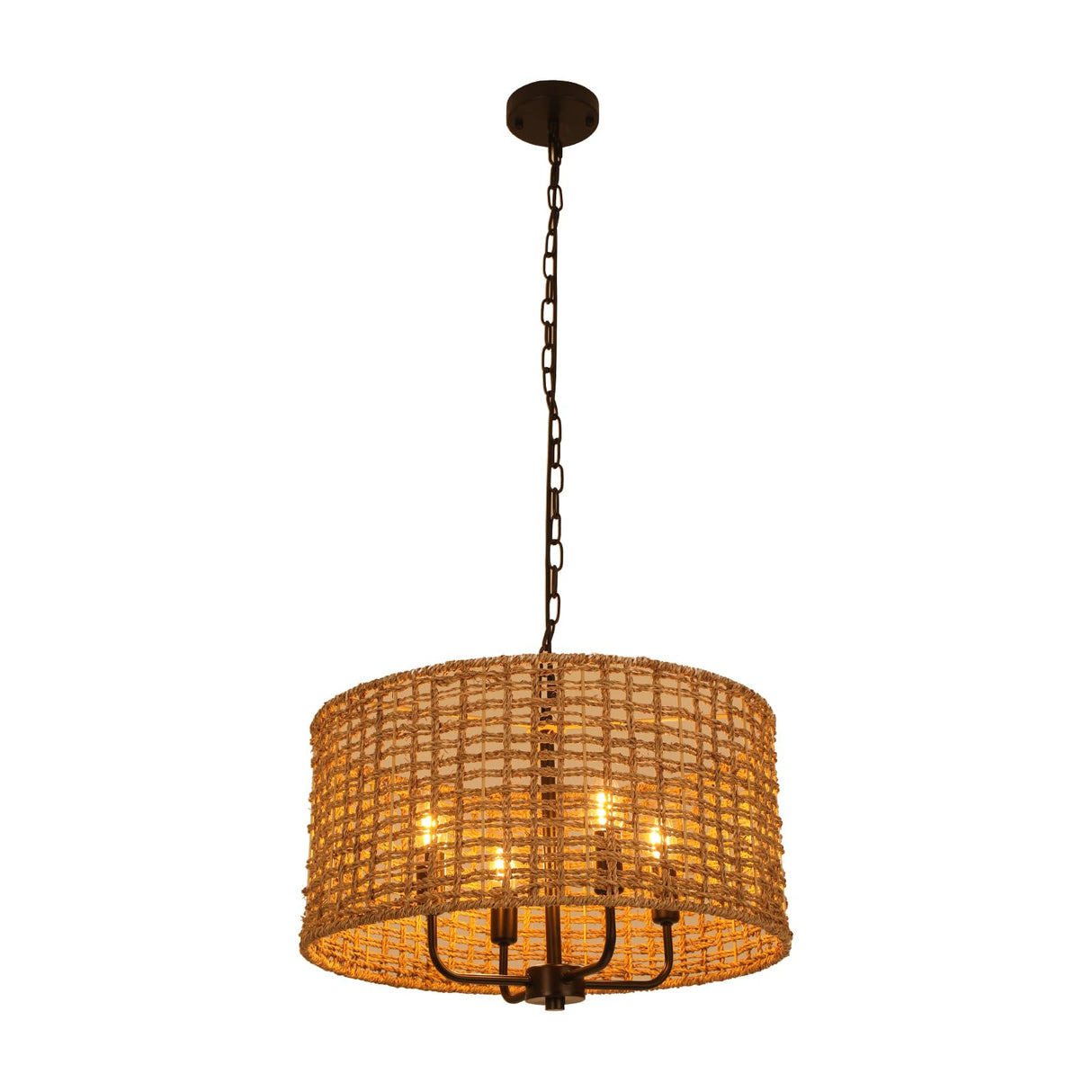 Rattan Chandeliers Light Fixture,4-Light Rattan Chandeliers for Dining Room