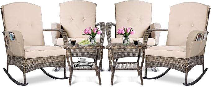 3-Piece Patio Furniture Set,Outdoor Rocking Chairs Set of 2, Patio Conversation Set