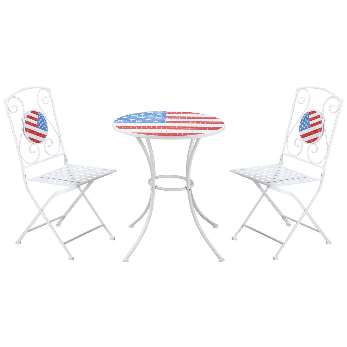 3 Piece Patio Bistro Set, Folding Outdoor Furniture with USA Mosaic Table and Chairs