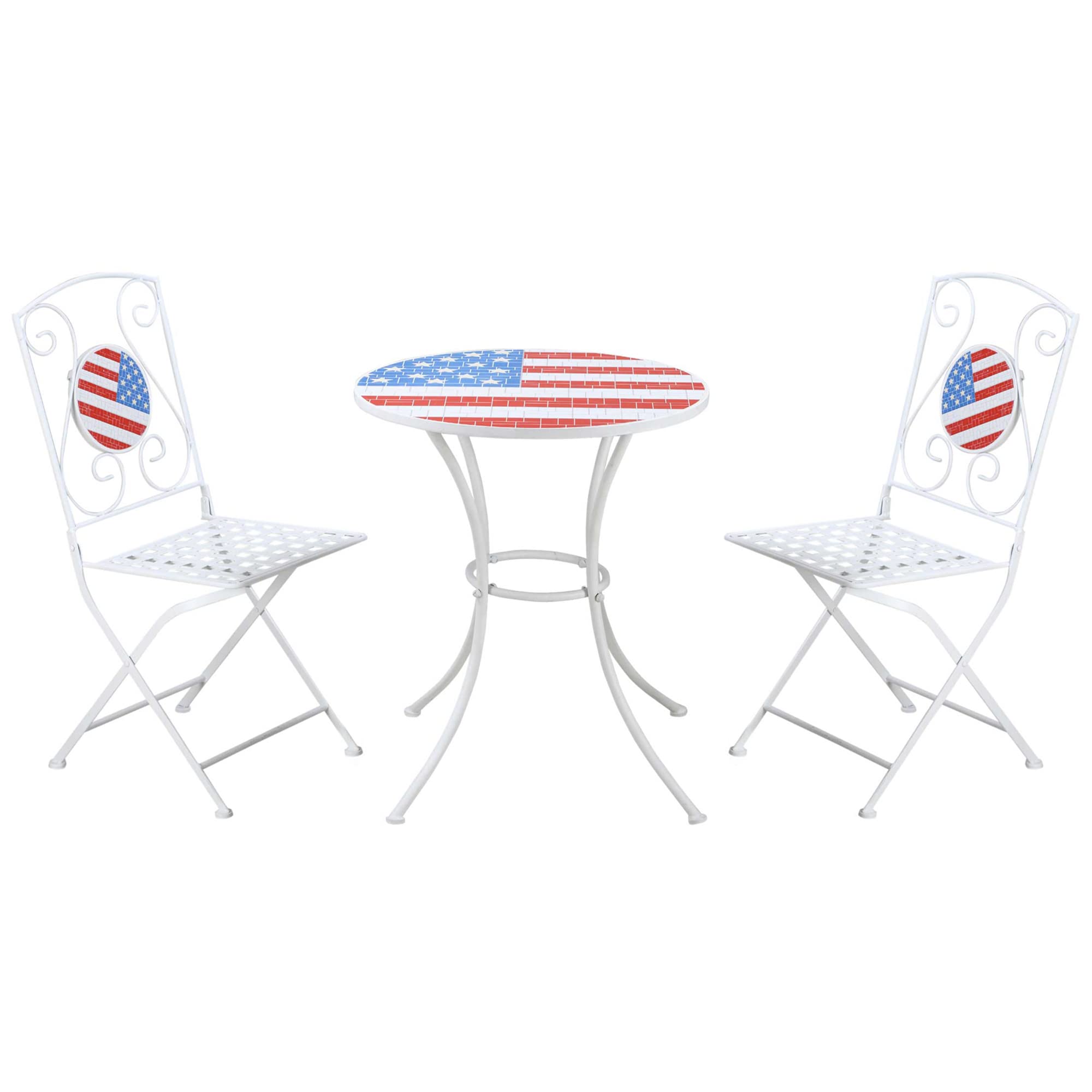 3 Piece Patio Bistro Set, Folding Outdoor Furniture with USA Mosaic Table and Chairs
