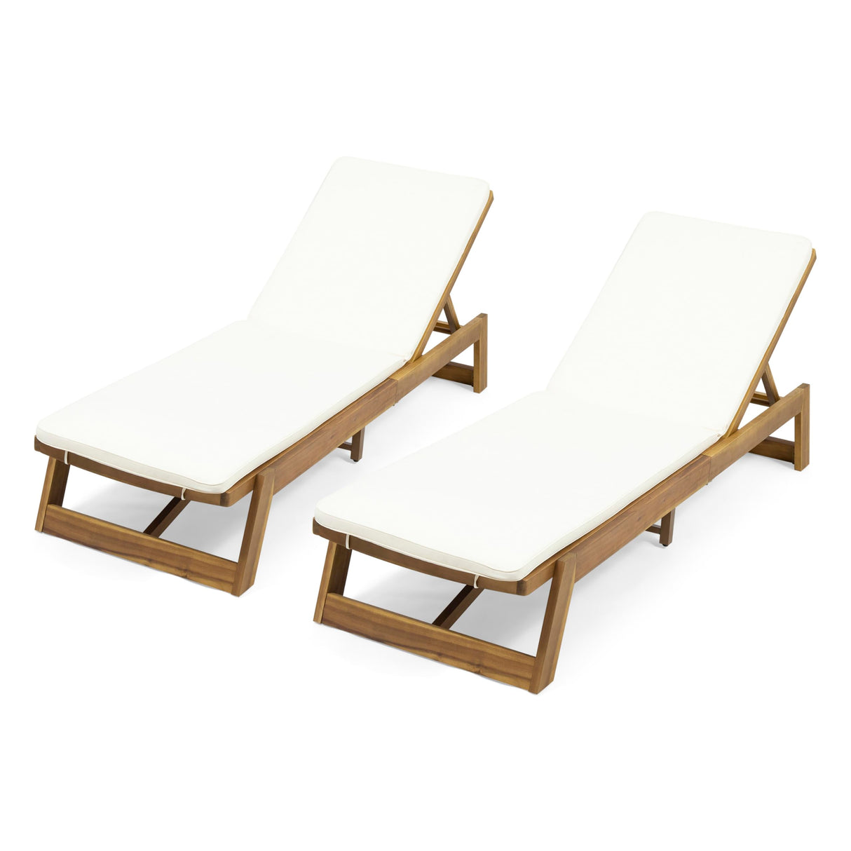 Maki Outdoor Acacia Wood Chaise Lounge with Water Resistant Cushion (Set of 2)