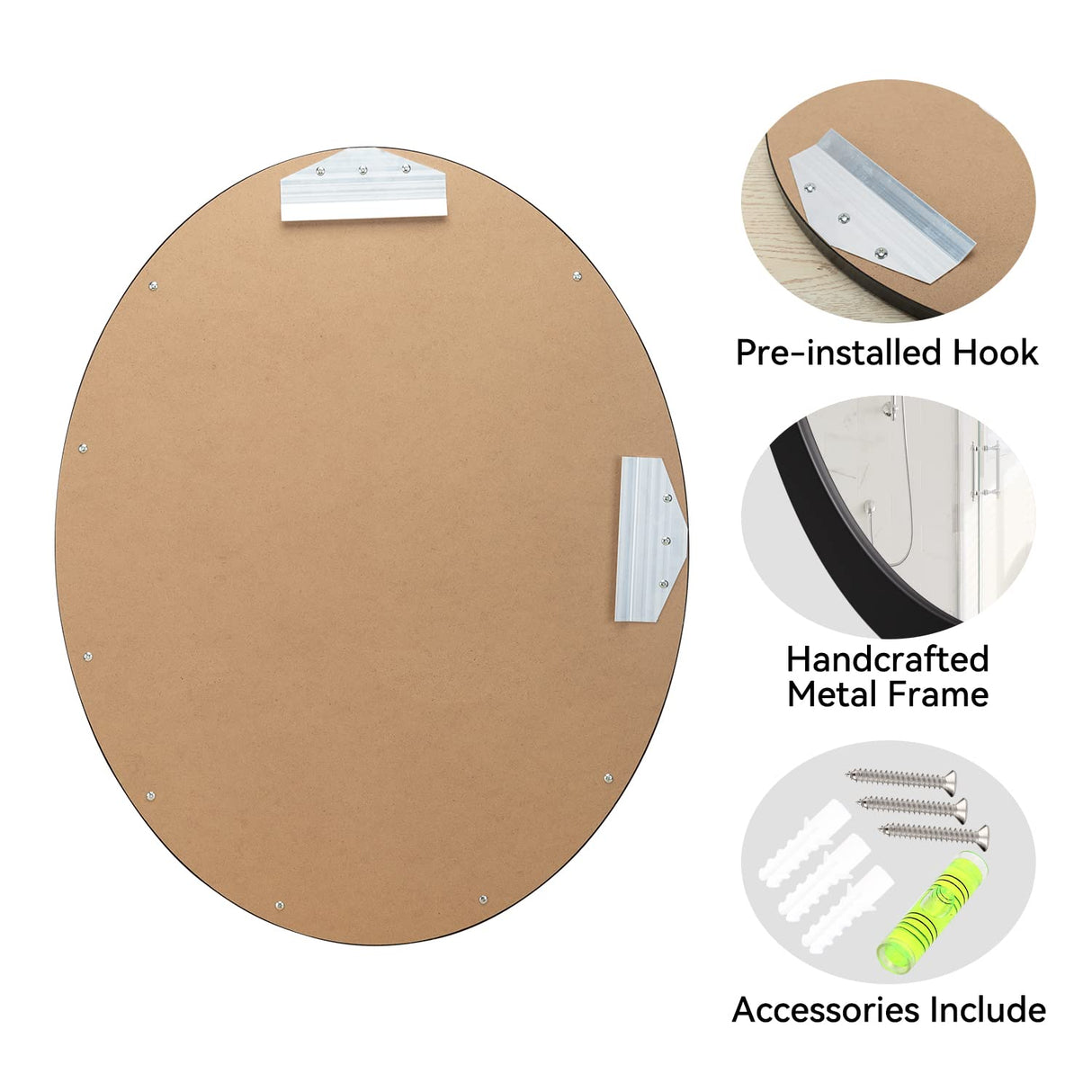 Oval Wall Mirror 23x29 Inch Matte Black Metal Frame