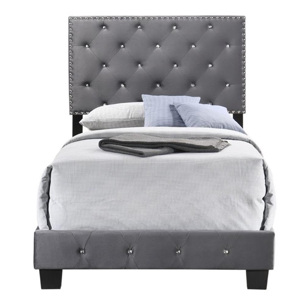 Suffolk Velvet Upholstered Twin Bed in Gray