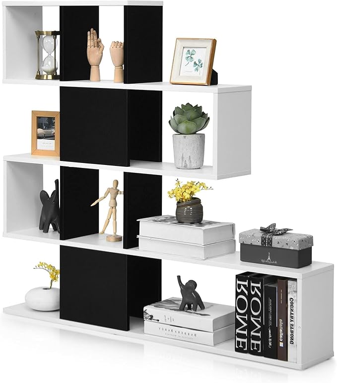 16 Shelves Bookshelf, Open Shelf Bookcase, 5-Tier Display Shelf Storage Organizer for Home Office Living Room, Wood Bookshelf Storage Cube Organizer, 47 x 8 x 43 Inch