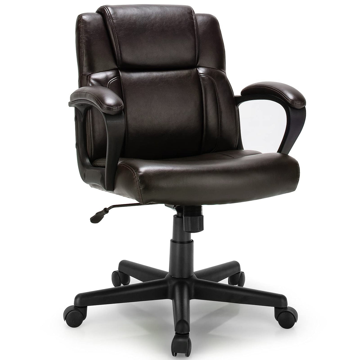 Ergonomic Mid Back Executive Chair - Brown Leather Office Chair with Adjustable Height