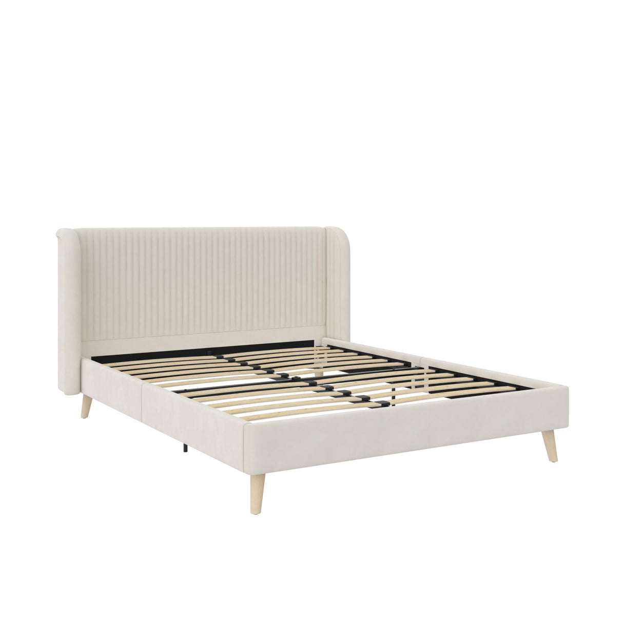 Holly Upholstered Wingback Bed Frame, Queen, Ivory Velvet