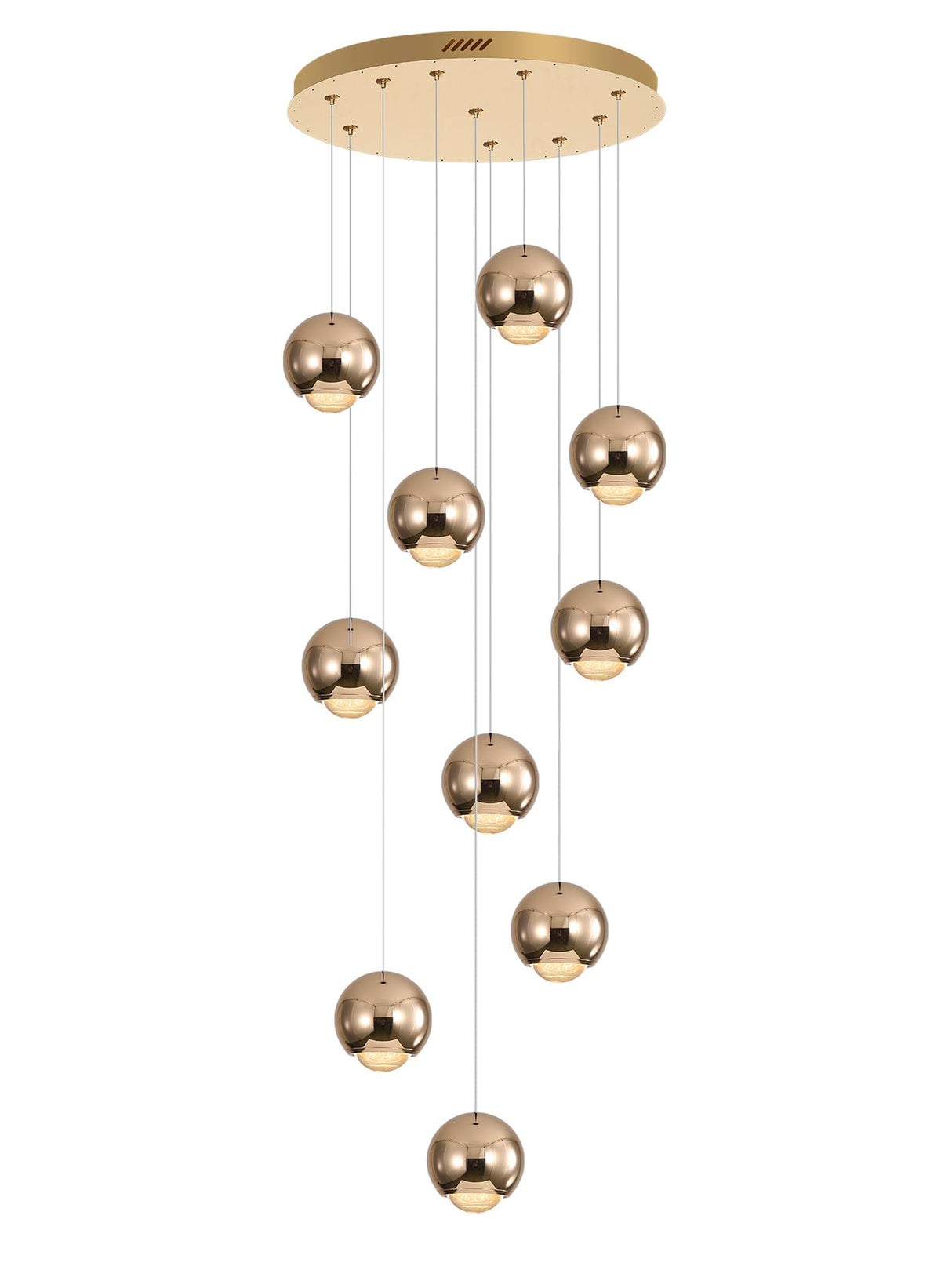 10-Light LED Staircase Gold Chandelier Crystal Ceiling Lights Large Chandeliers for High