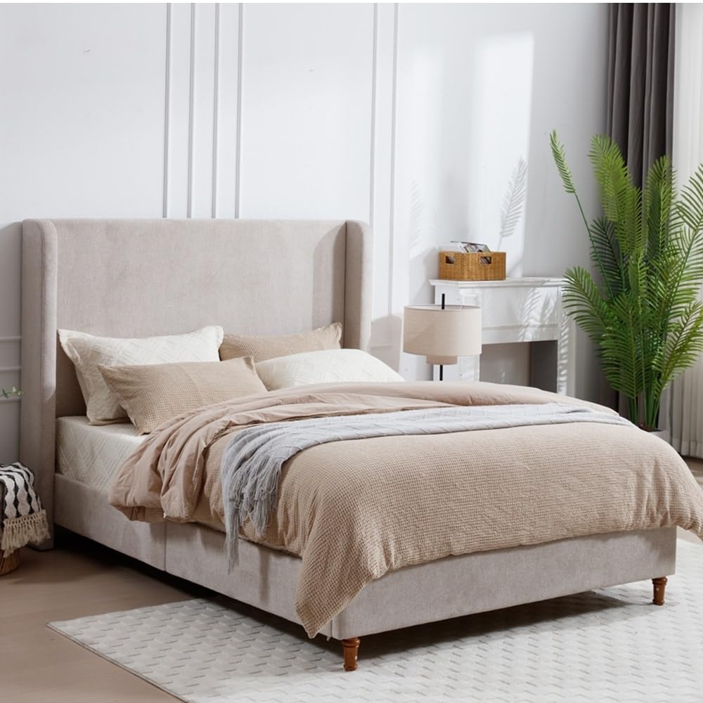 Harper Tall Headboard Upholstered Bed Light Gray Chenille - Queen