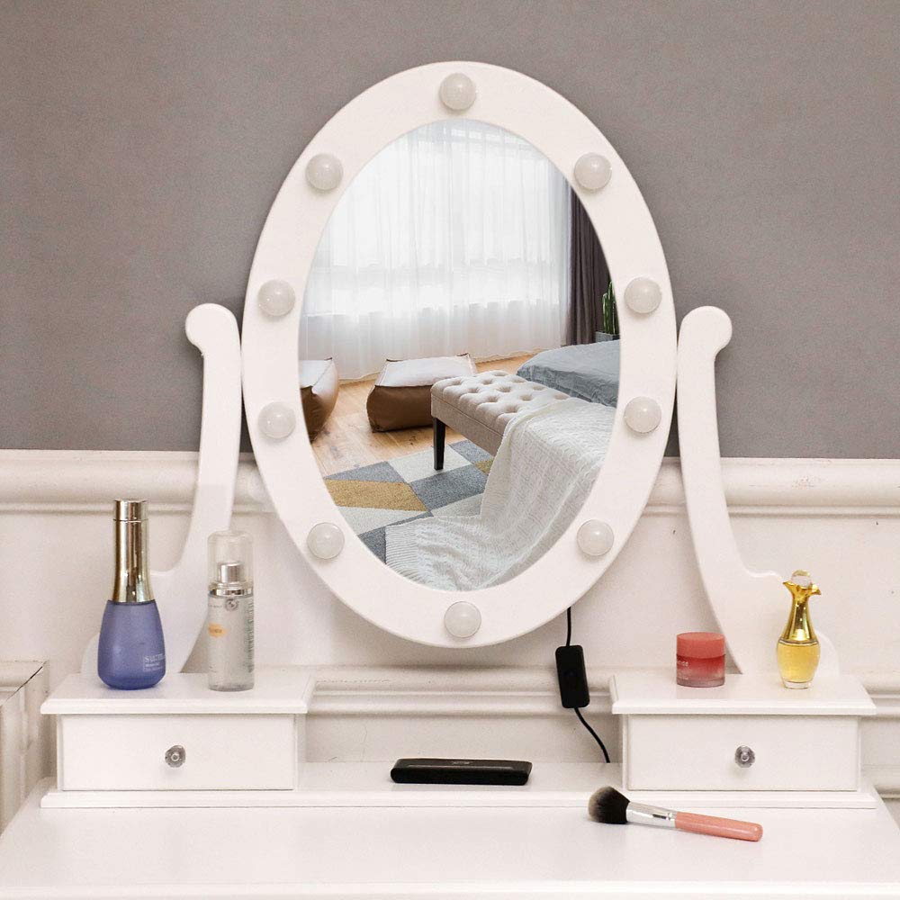 Light Bulb Single Mirror 5 Drawer Dressing Table White,Vanity Table with Mirrors,Makeup