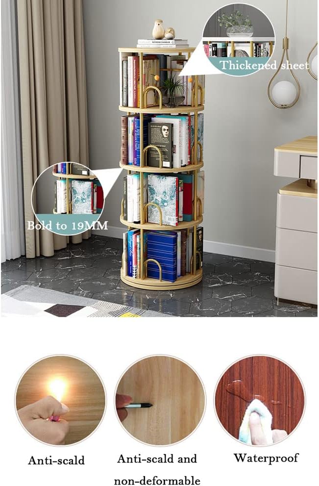 Bookcase Librería Iron Art Rotating Bookshelf 360 Display Floor Standing Bookcase Modern Simple Standing Storage Rack for Living Room Kitchen Decor