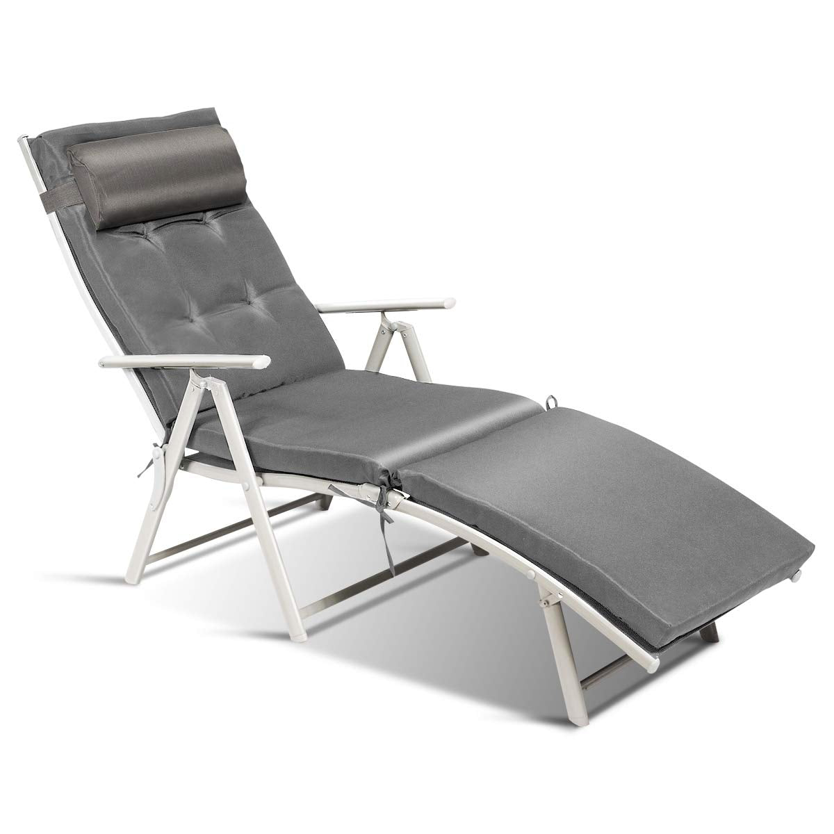 Outdoor Folding Chaise Lounge Chair, Lightweight Recliner Chair w/ 7 Adjustable Backrest Positions