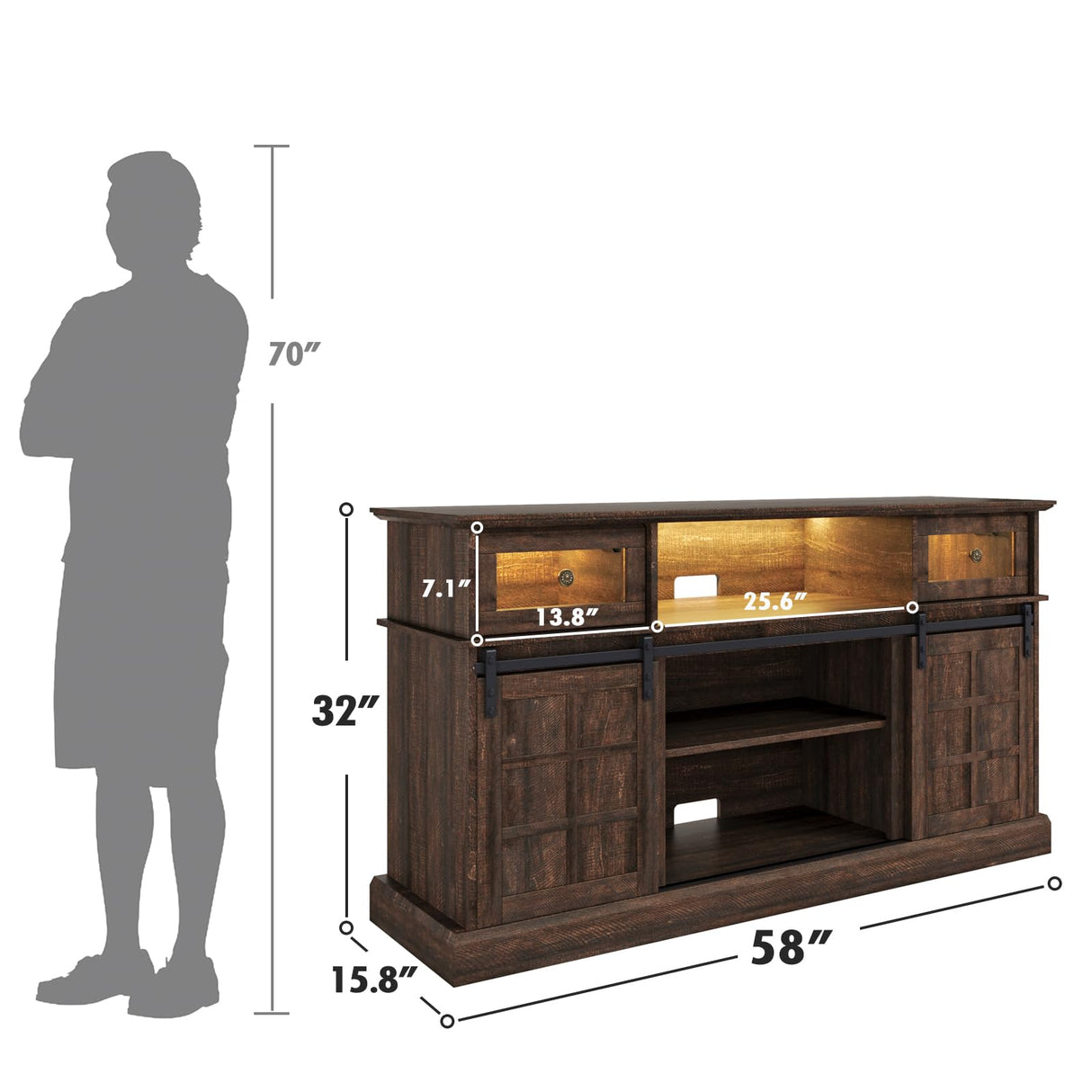Farmhouse TV Stand for 65 inch TV, Entertainment Center TV Cabinet Stands