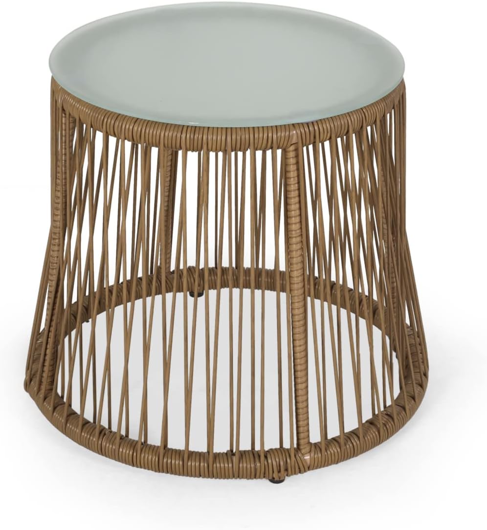 Russell Outdoor END Table, Light Brown + Silver