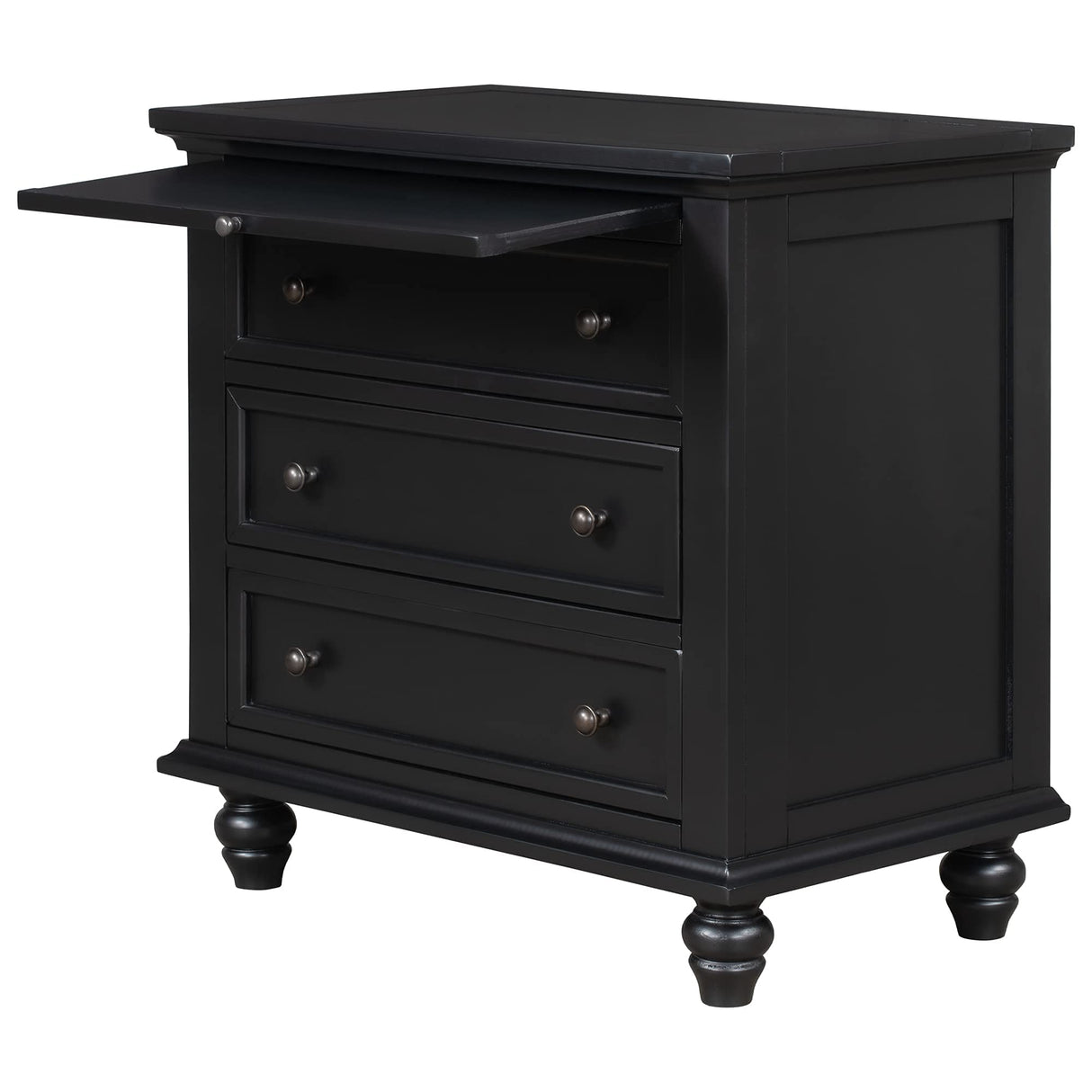 Nightstand with Pull-Out Tray, Wooden Bedside Night Stand
