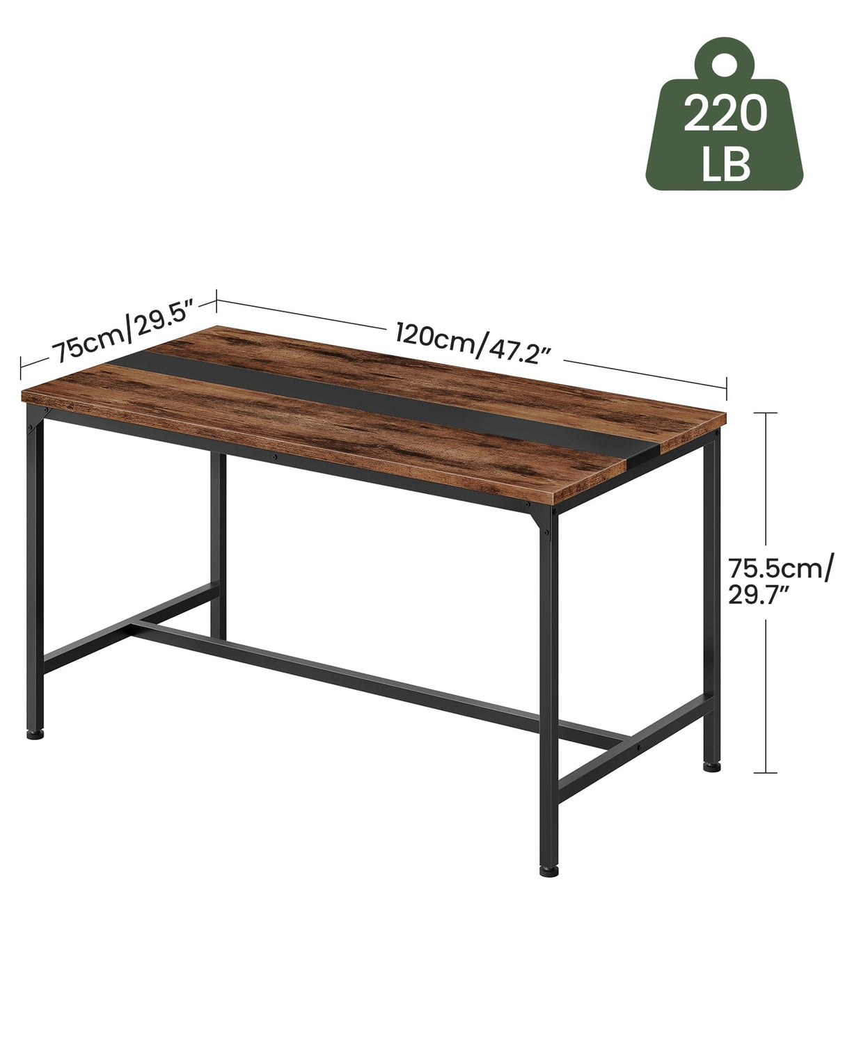 47.2" Rectangle Dining Table for 6 - Rustic Brown & Black