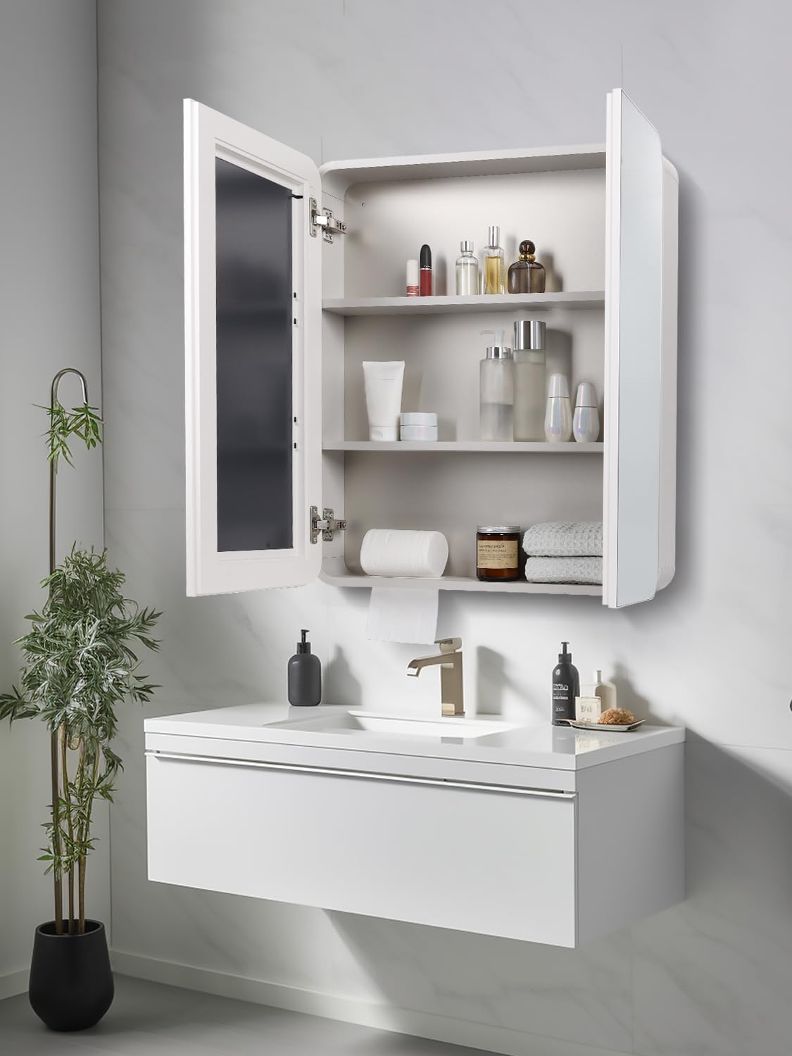 23.5" x 27.5" Medicine Cabinets for Bathroom with Mirror Surface Wall-Mounted Stainless