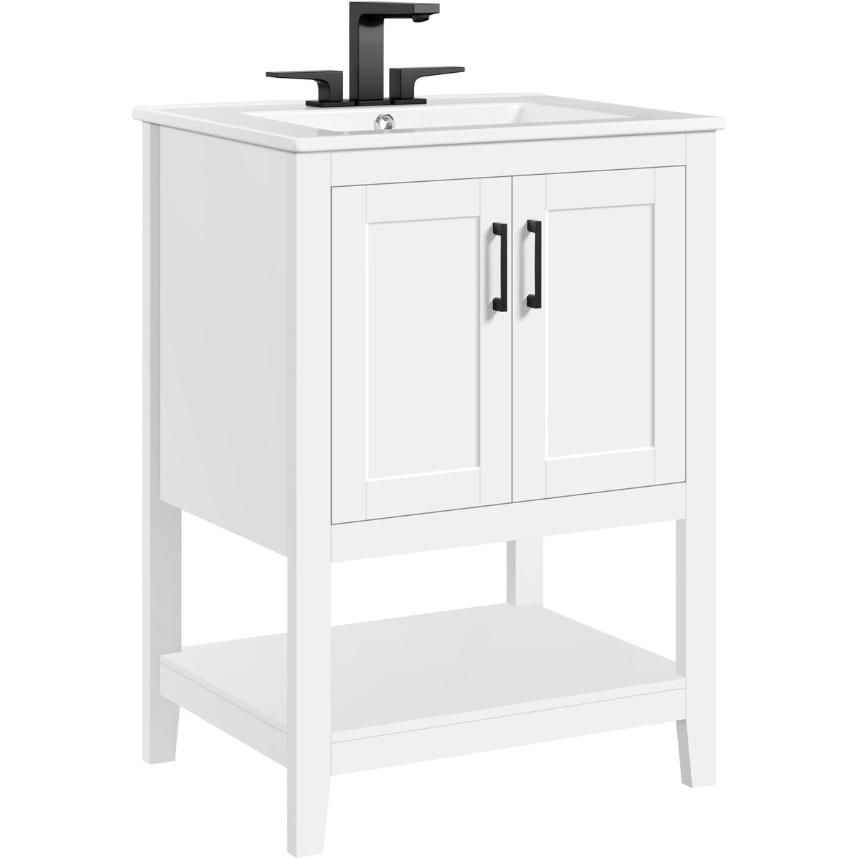 24" Modern Bathroom Vanity with Sink, Bathroom Sink Cabinet with Rectangular Ceramic Basin, Bathroom Vanities