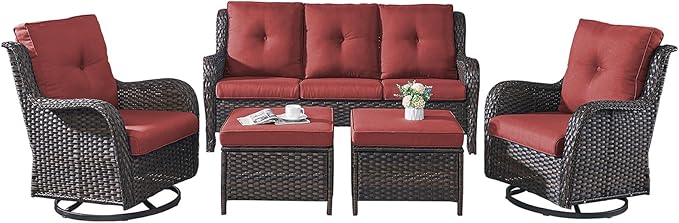 Wicker Patio Furniture Set - 5 Piece Rattan Outdoor Sectional Conversation Sets