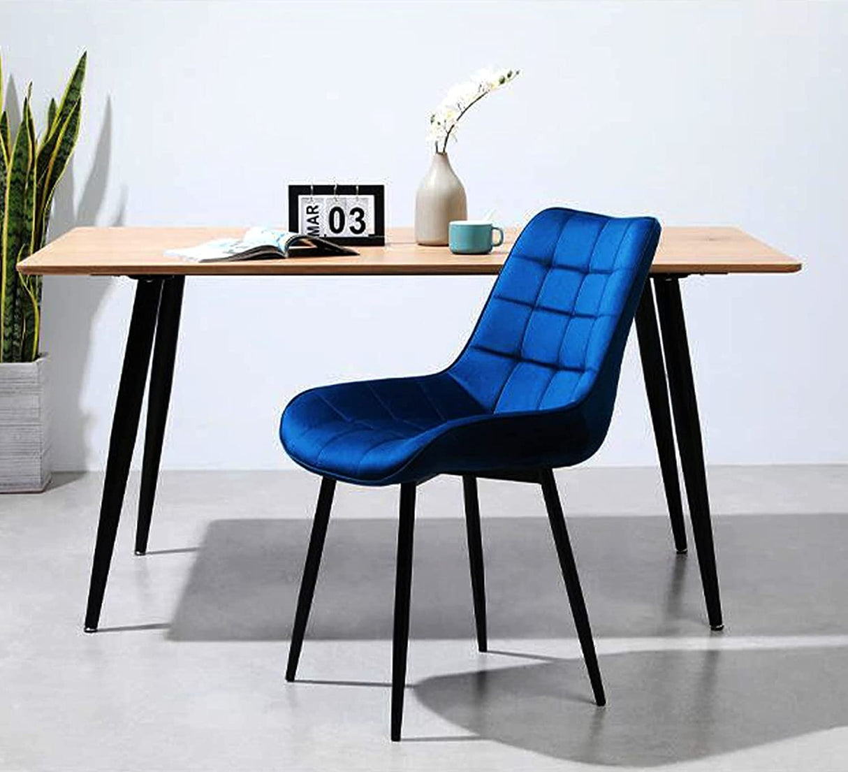 Navy Blue Velvet Dining Chairs Set of 4 with Metal Legs - No Assembly Required