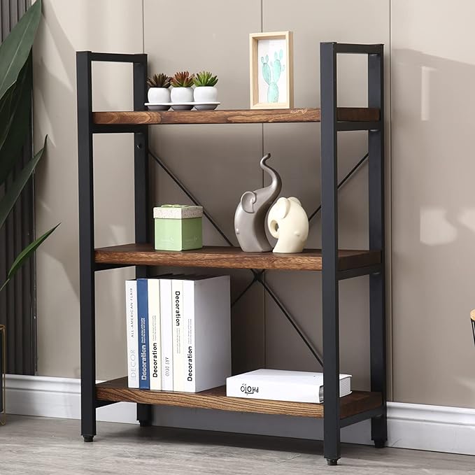 Solid Wood Bookshelf,4 Tier Rustic Vintage Industrial Etagere Bookcase