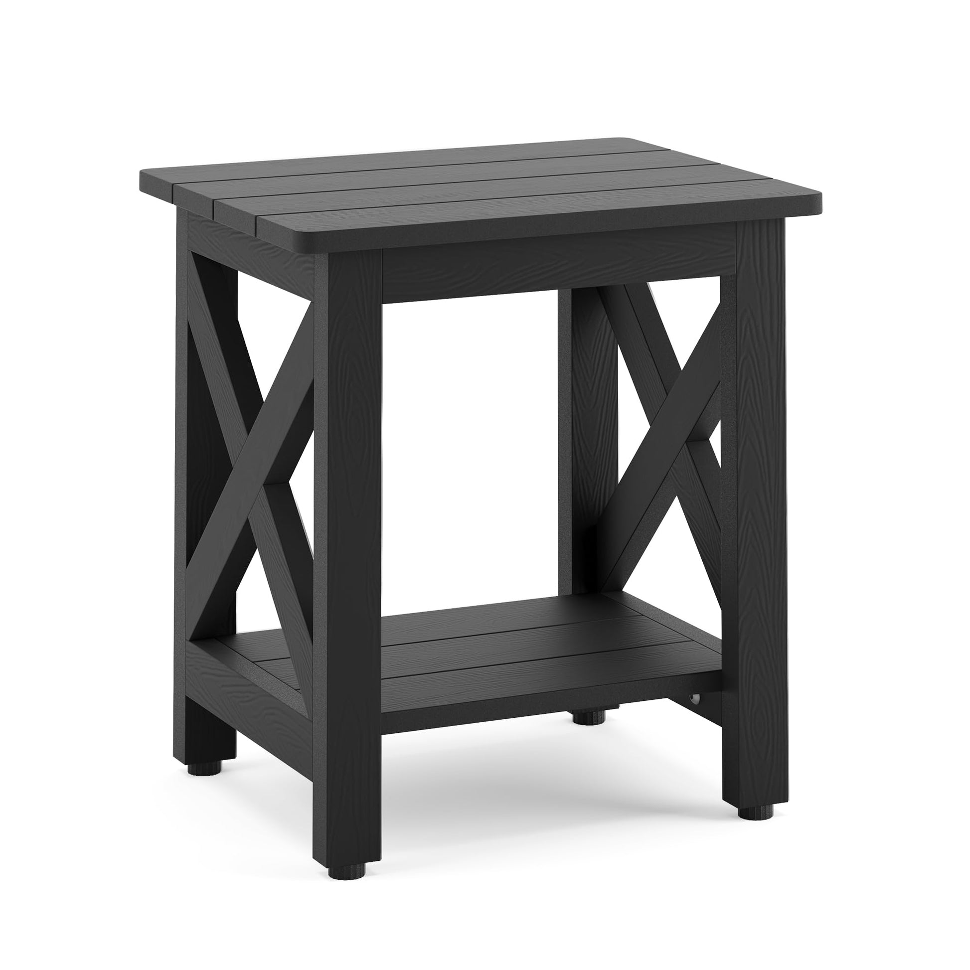LUE BONA Small Outdoor Side Table, HDPS Adirondack Patio End Table with 2 Tier for Porch, Pool, Garden, Weather Resistant, Indoor or Outdoor Use, Black - Bircata