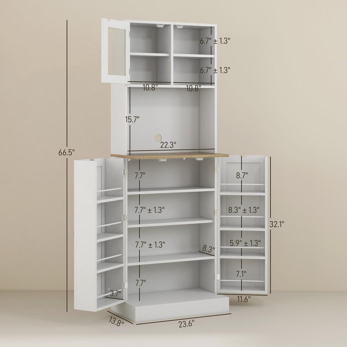 66.5" Pantry Cabinet with Microwave Stand, Freestanding Kitchen Storage Cabinet