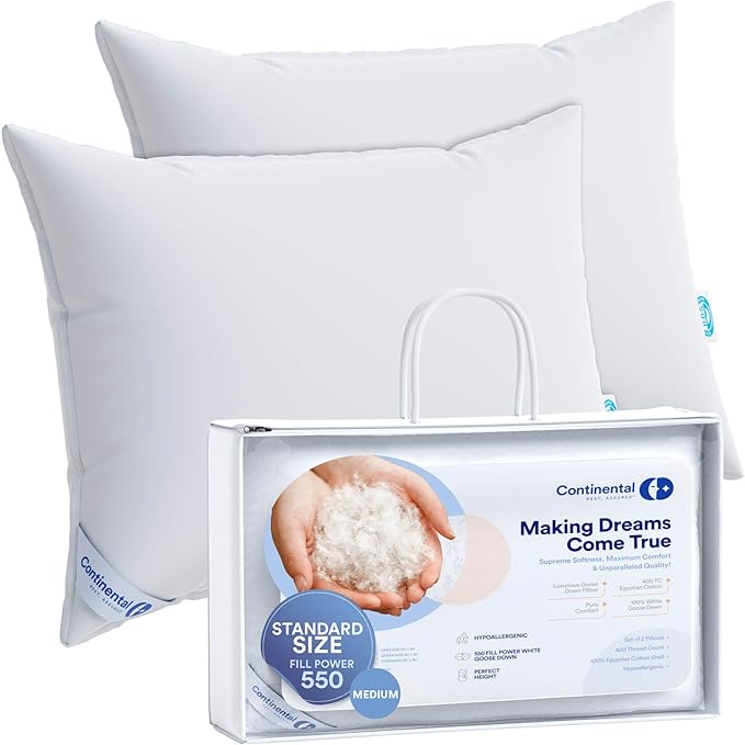 Medium King Set of 2 100% White Down Pillows