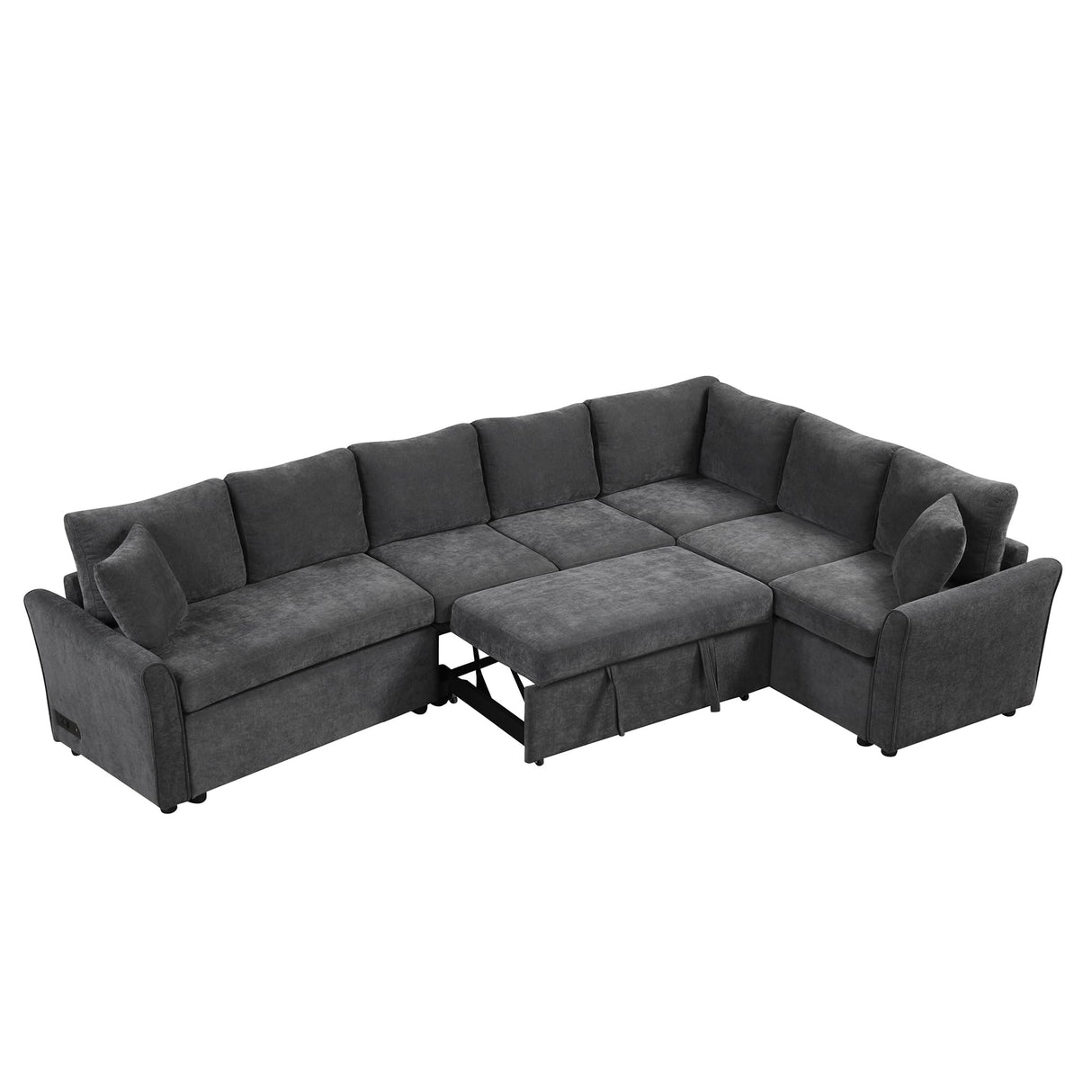 125" Pull Out Sleeper Sofa Bed with 2 Back Pillows,Oversized L-Shaped Sectional