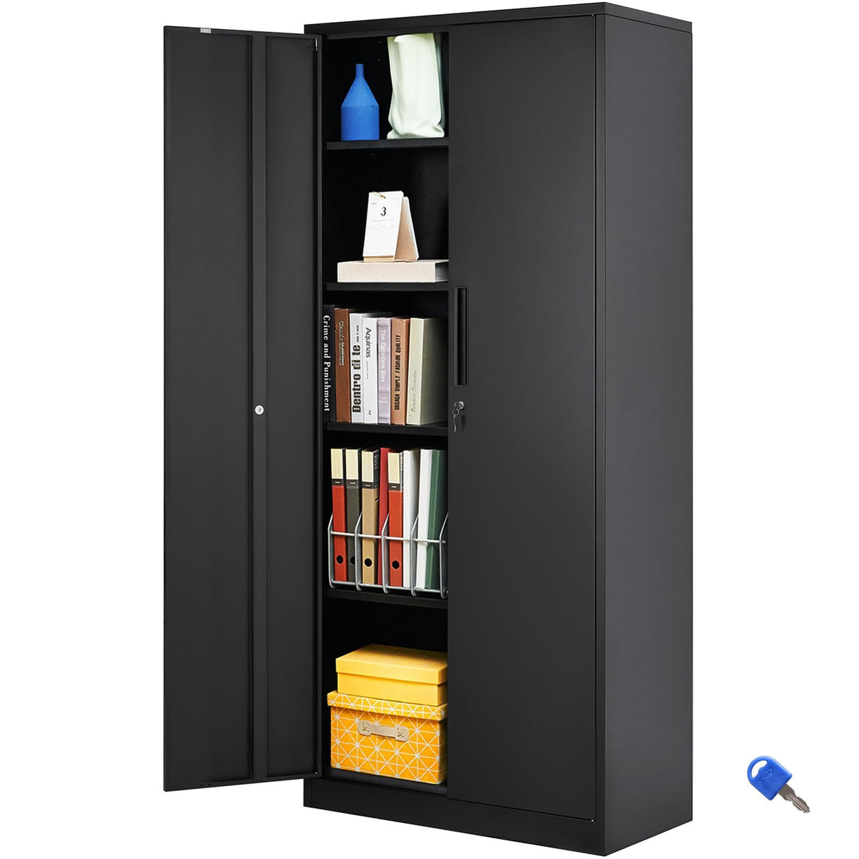 Metal Storage Cabinet, Steel Locking Storage Cabinet with 2 Magnetic Doors and