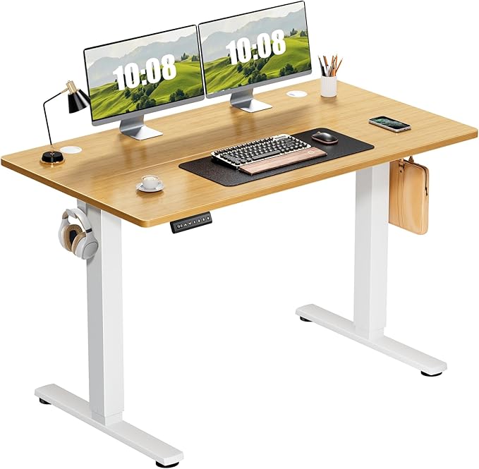 Adjustable Height, 63inch Electric Sit Stand up Desk for Home Office, Modern Rising Work Table for Computer Laptop, Lift Gaming Desk Sturdy Ergonomic Workstation, Rust Brown