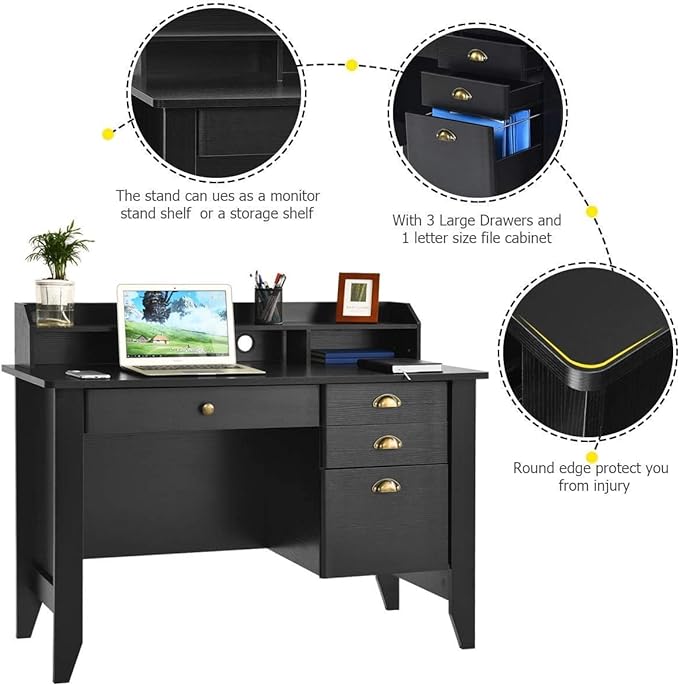 Computer Desk with 4 Drawers and Hutch, 47.5ā Home Office Computer Desks