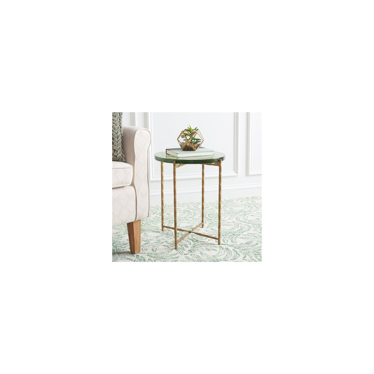 Home Collection Tengah Green/Brass Round Glass Accent Table