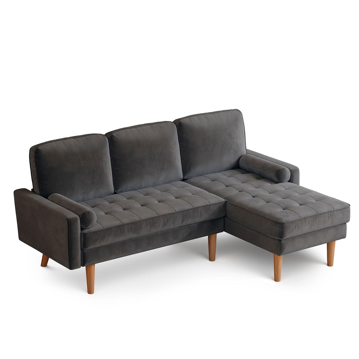 Shaped Couch, Velvet L Shaped Sofa with Convertible Chaise