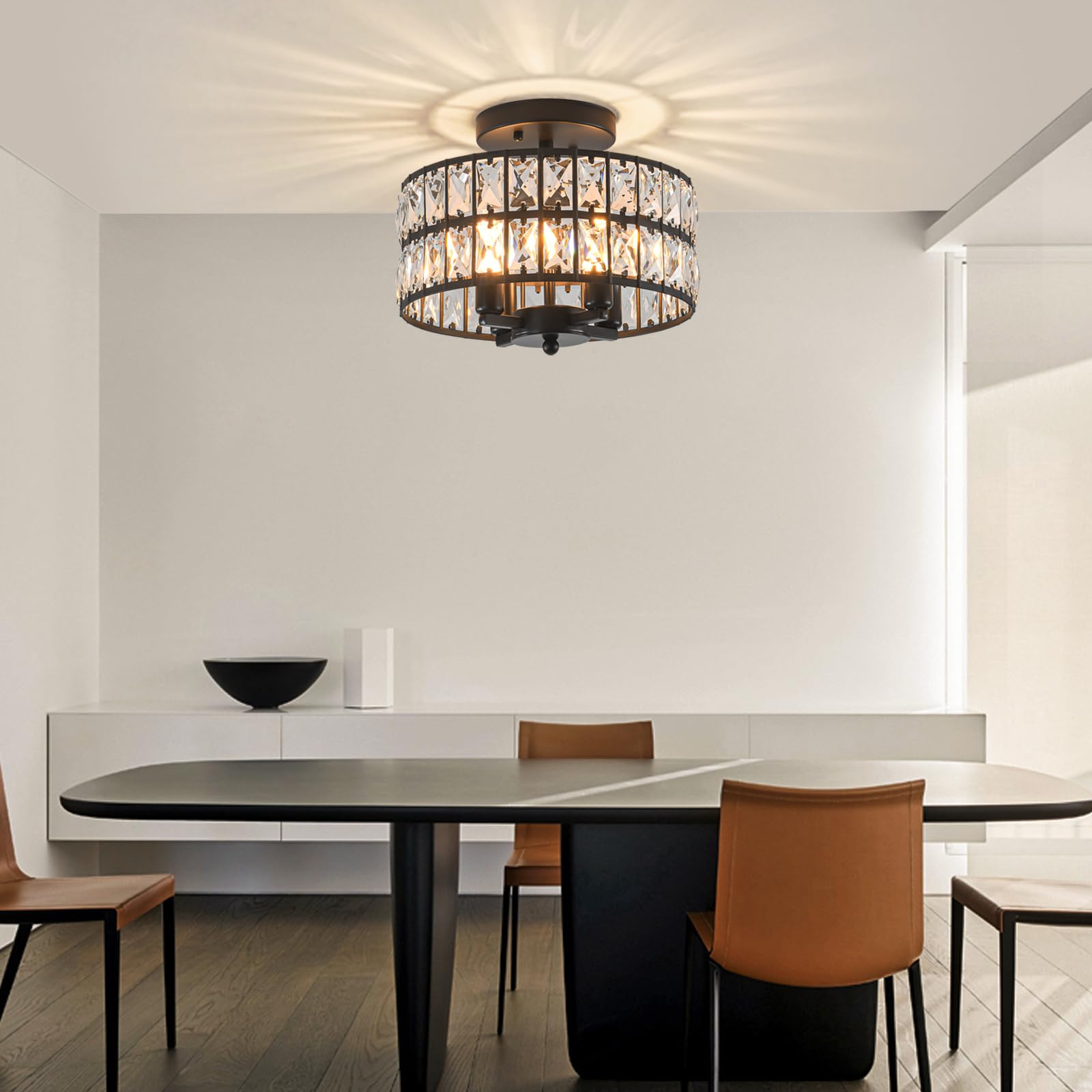 SeeU Modern Crystal Chandelier Black Flush Mount Pendant Lighting 12.6'' Ceiling Light Fixture for Bathroom Bedroom Hallway…