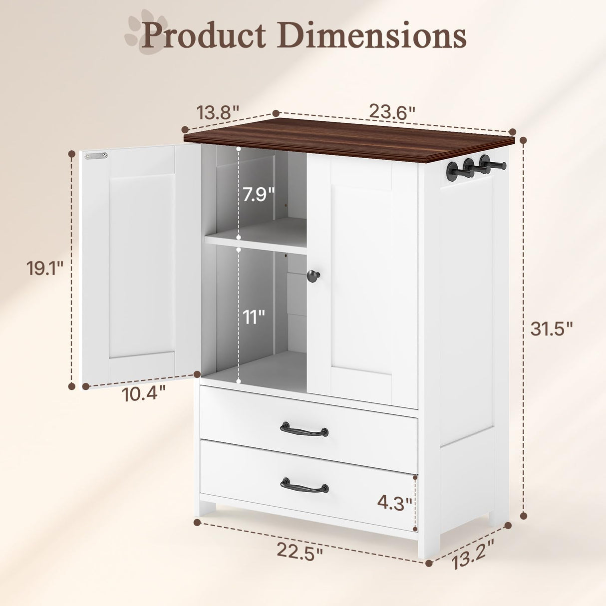 Elevated Dog Feeding Station with Storage Cabinet & Leash Hooks