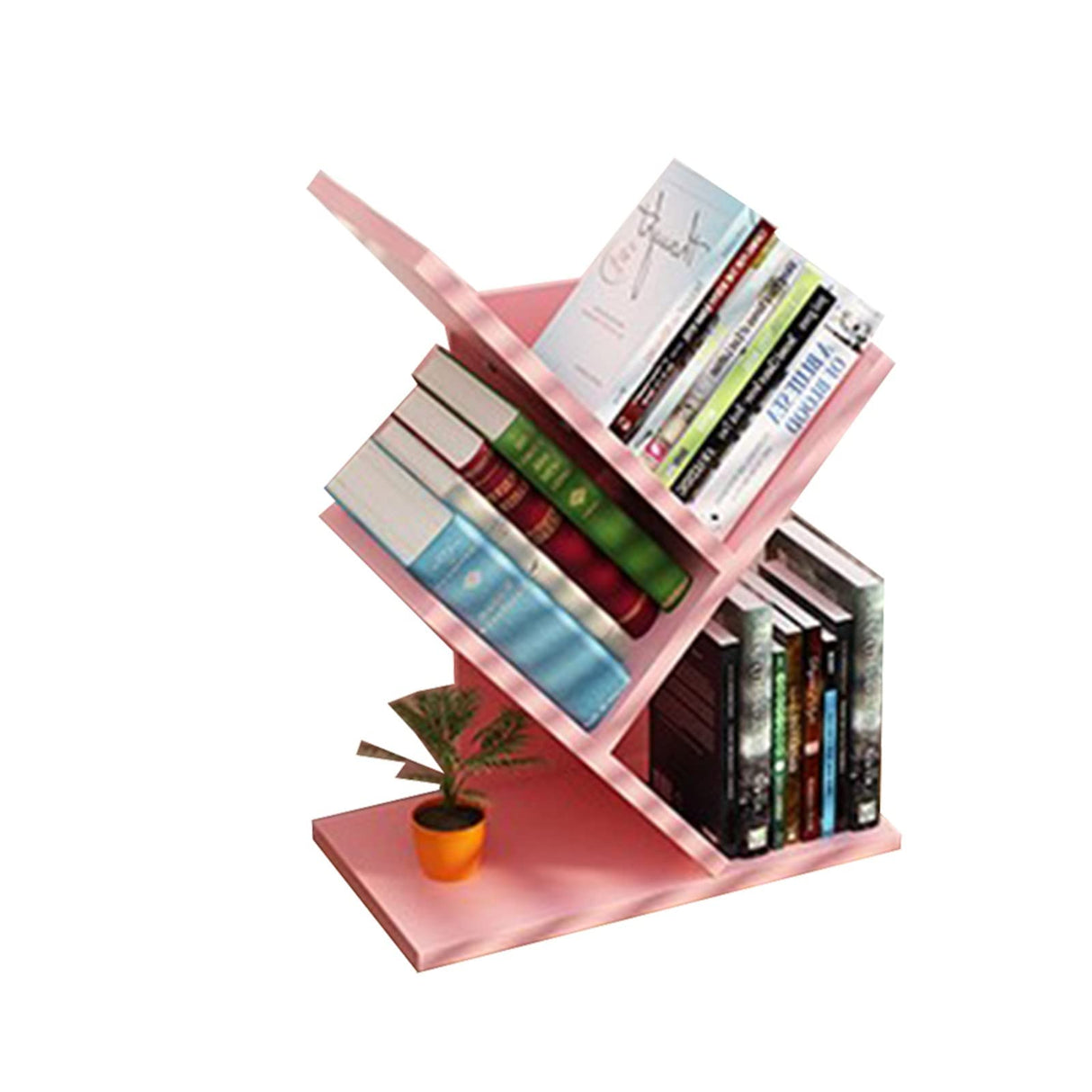 Tree Shelf, Tree-Shaped Standing Shelf, Bookshelf Standing Shelf, Small Footprint and Large Capacity Multi-Layer Design, for Living Room, Bedroom, Study (Color : Pink)