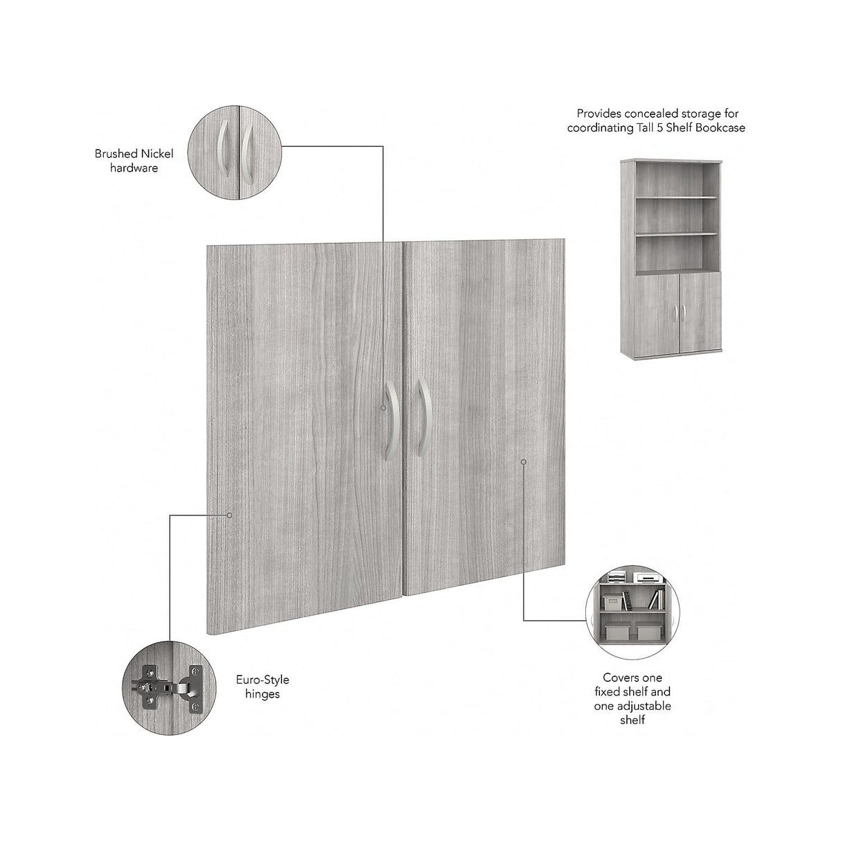 Bush Business Furniture HYB024PG Hybrid 5-Shelf 73-Inch H Bookcase with Doors, Platinum Gray