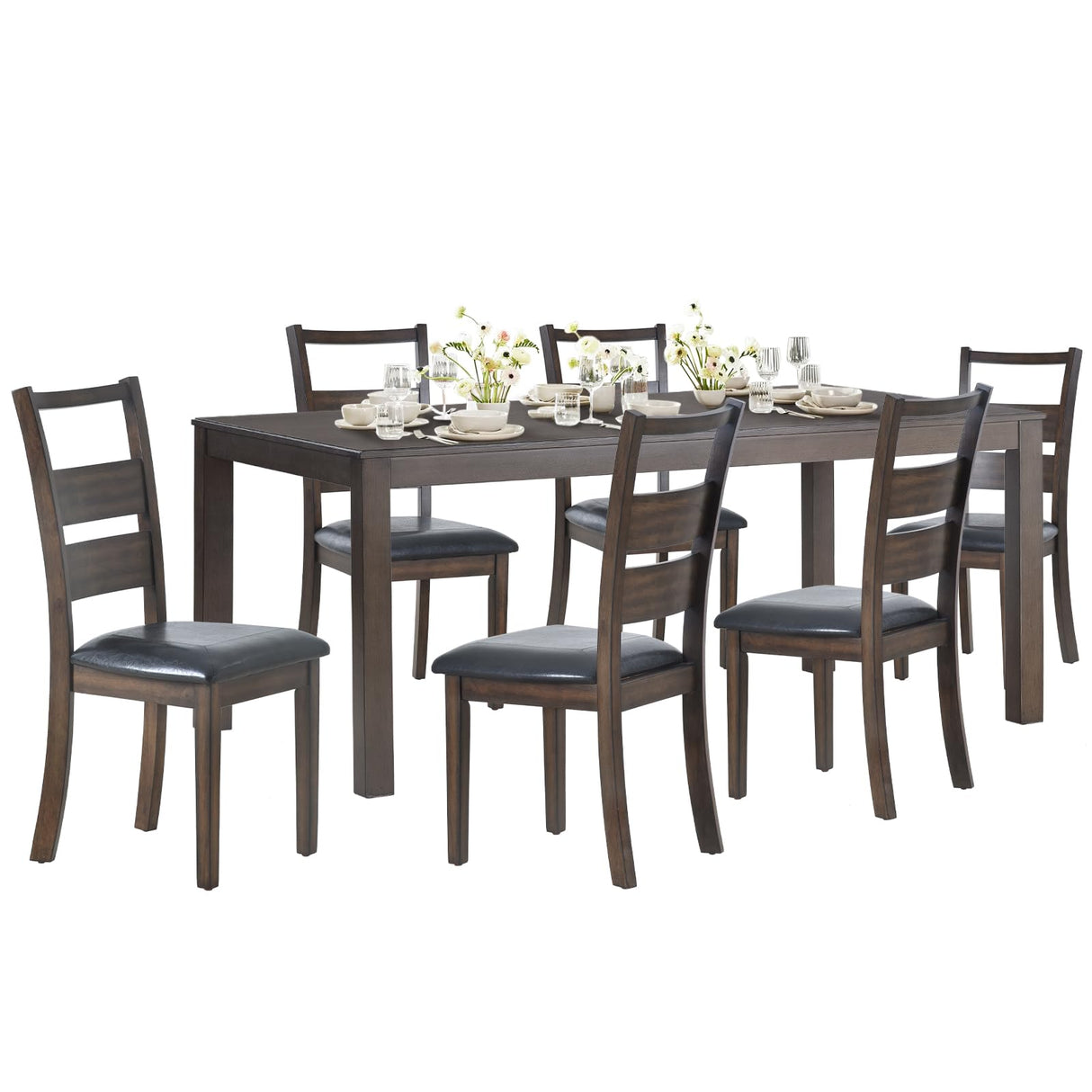 Wooden Dining Table Set, Mid Century Modern Rectangle Wooden Kitchen Table and PU