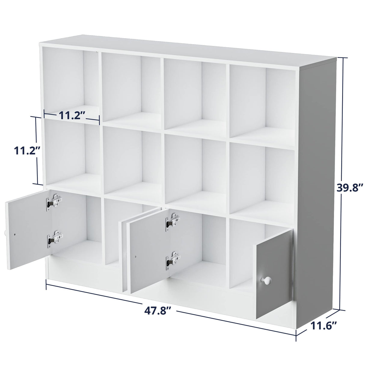 3 Tier Bookshelf, 12 Cube Storage Organizer Shelf with 4 Doors