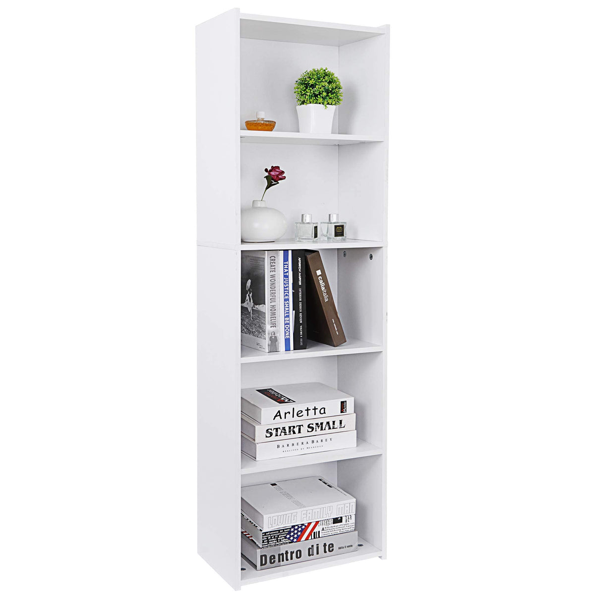5-Tier Bookcase, Freestanding Wood Open Bookshelf Storage Rack for CDs Movies Books