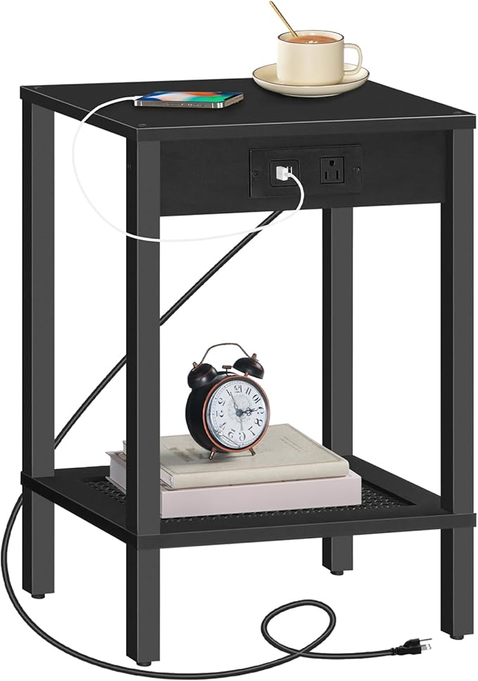 End Table with USB Ports and Outlet, Nightstand