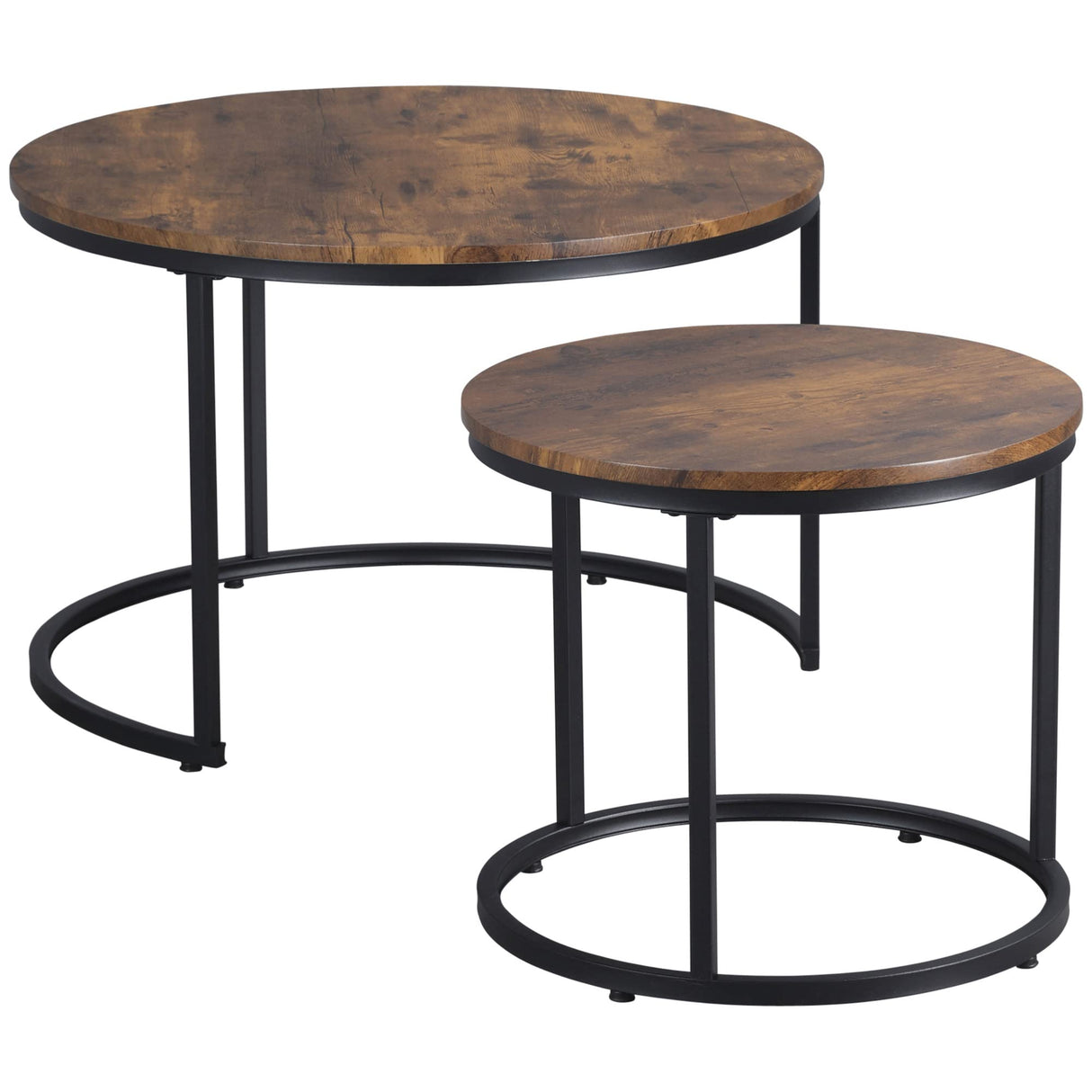 Round Nesting Tables Set of 2, Stacking Coffee Table Set with Metal Frame