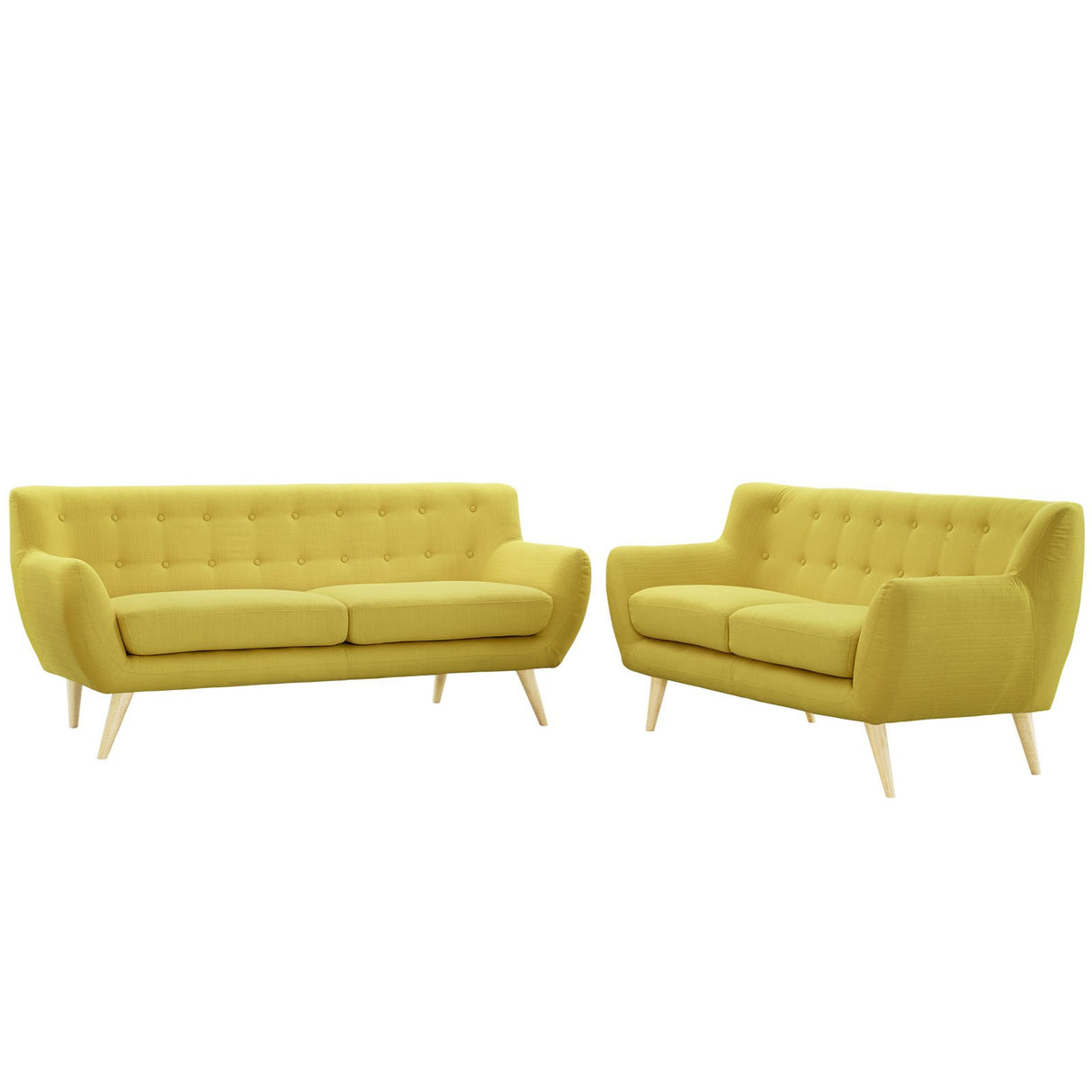 Remark Mid-Century Modern Upholstered Fabric Living Room Set, Loveseat and Sofa