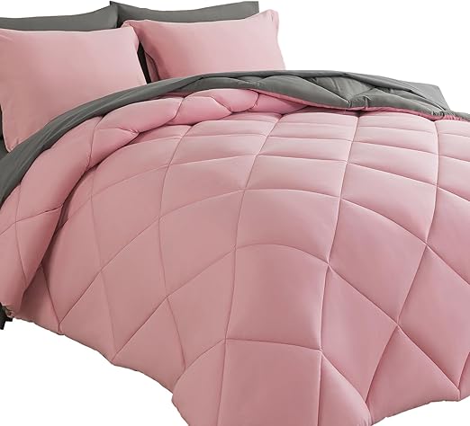 Bed in a Bag Queen Reversible Comforter Sets 7pcs All Season Down Alternative