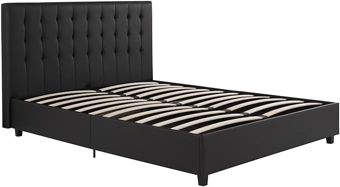 Emily Upholstered Platform Bed with Modern Vertical Tufted Headboard