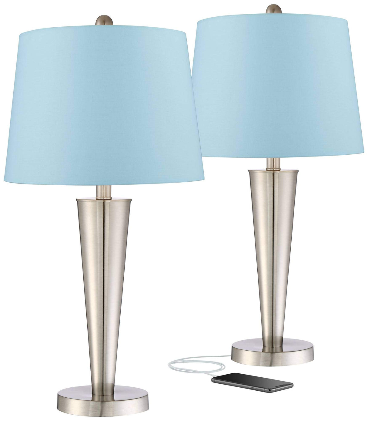 Geoff Modern Art Deco Style Table Lamps 26" High Set of 2 with USB Charging
