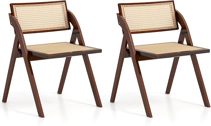 Folding Dining Chairs Set of 4, Wooden Folding Chair with Rattan Backrest & Seat