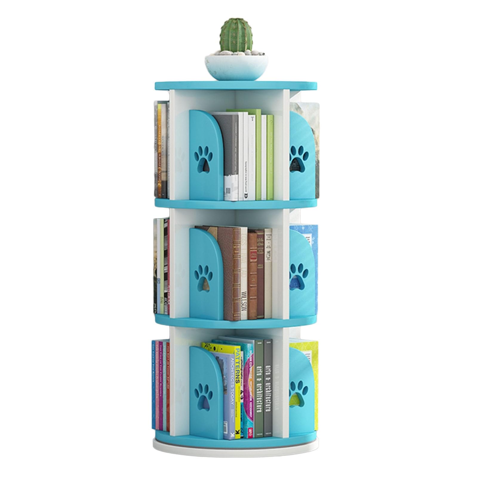 360° Display Rotating Bookshelf,Floor-Standing Display Book Shelf,3-Tier Open Design CD Rack for Small Space,Easy Assemble for Bedroom Study Room (Color : Blue)
